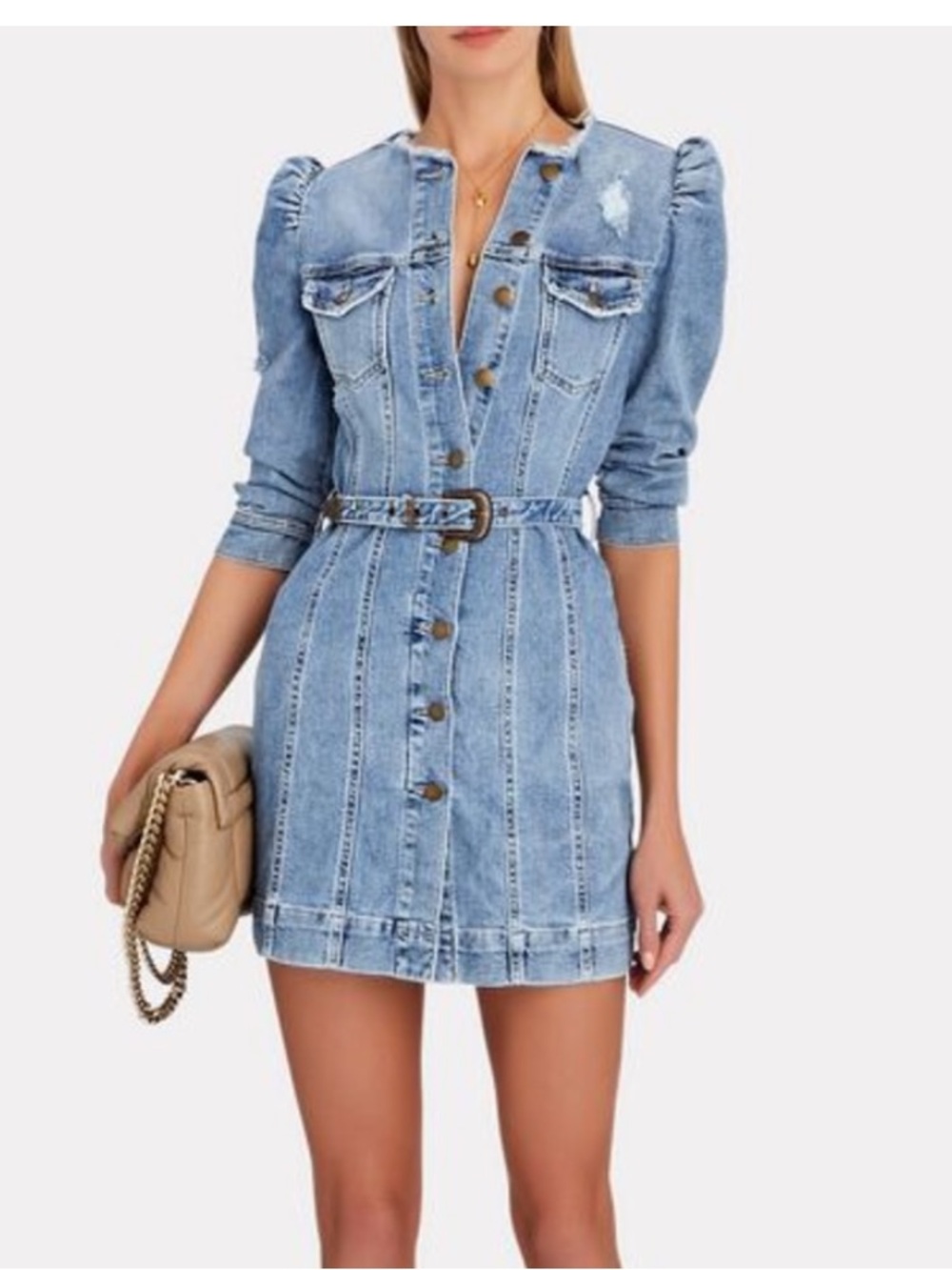Retrofete Jamie Distressed Denim Mini Dress with Belt ❤️❤️